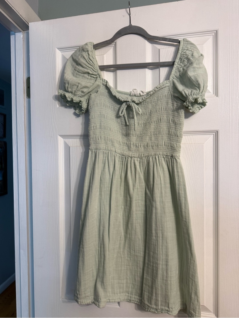 Roxy Sage Green Puff-Sleeve Smocked Dress